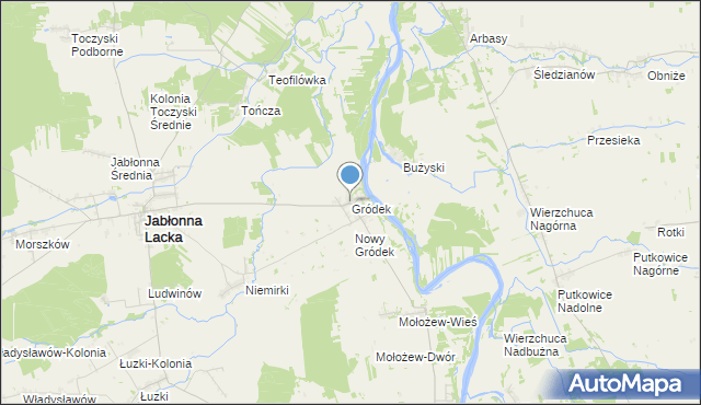 mapa Gródek, Gródek gmina Jabłonna Lacka na mapie Targeo